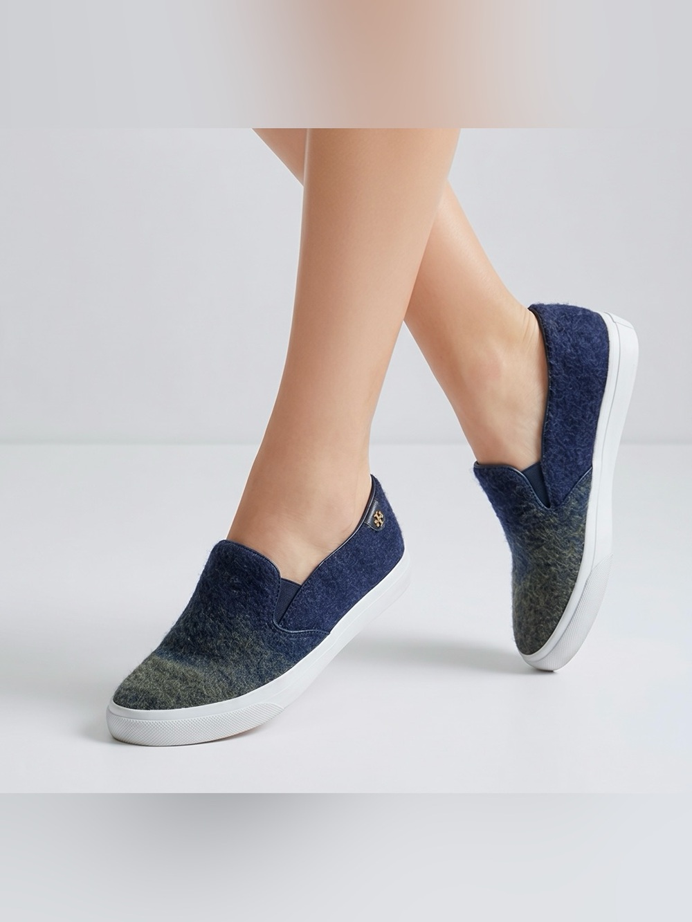 SALE Tory Burch  Navy & Green Ombré Wool Stardust Slip On Sneaker